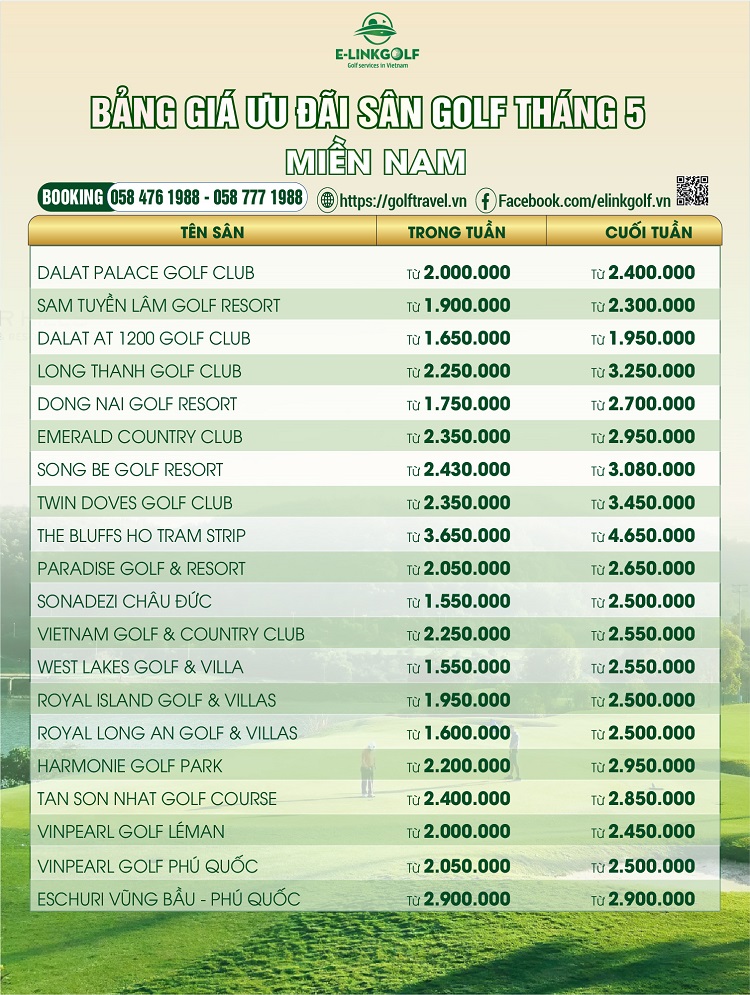 giá sân golf miền nam