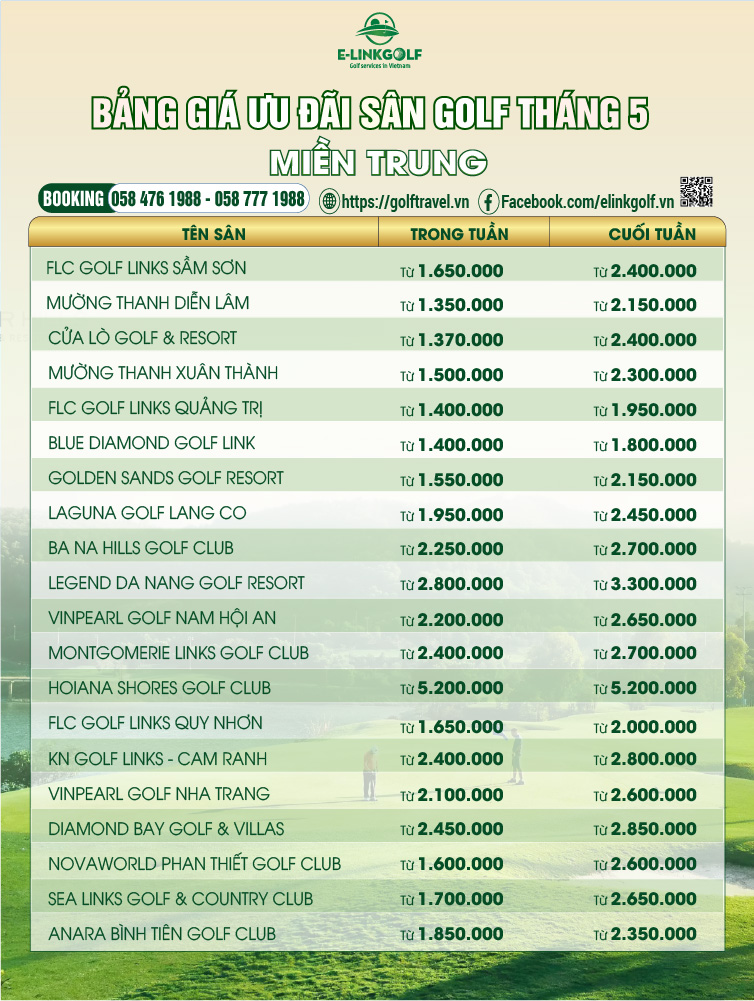 giá các sân golf miền trung