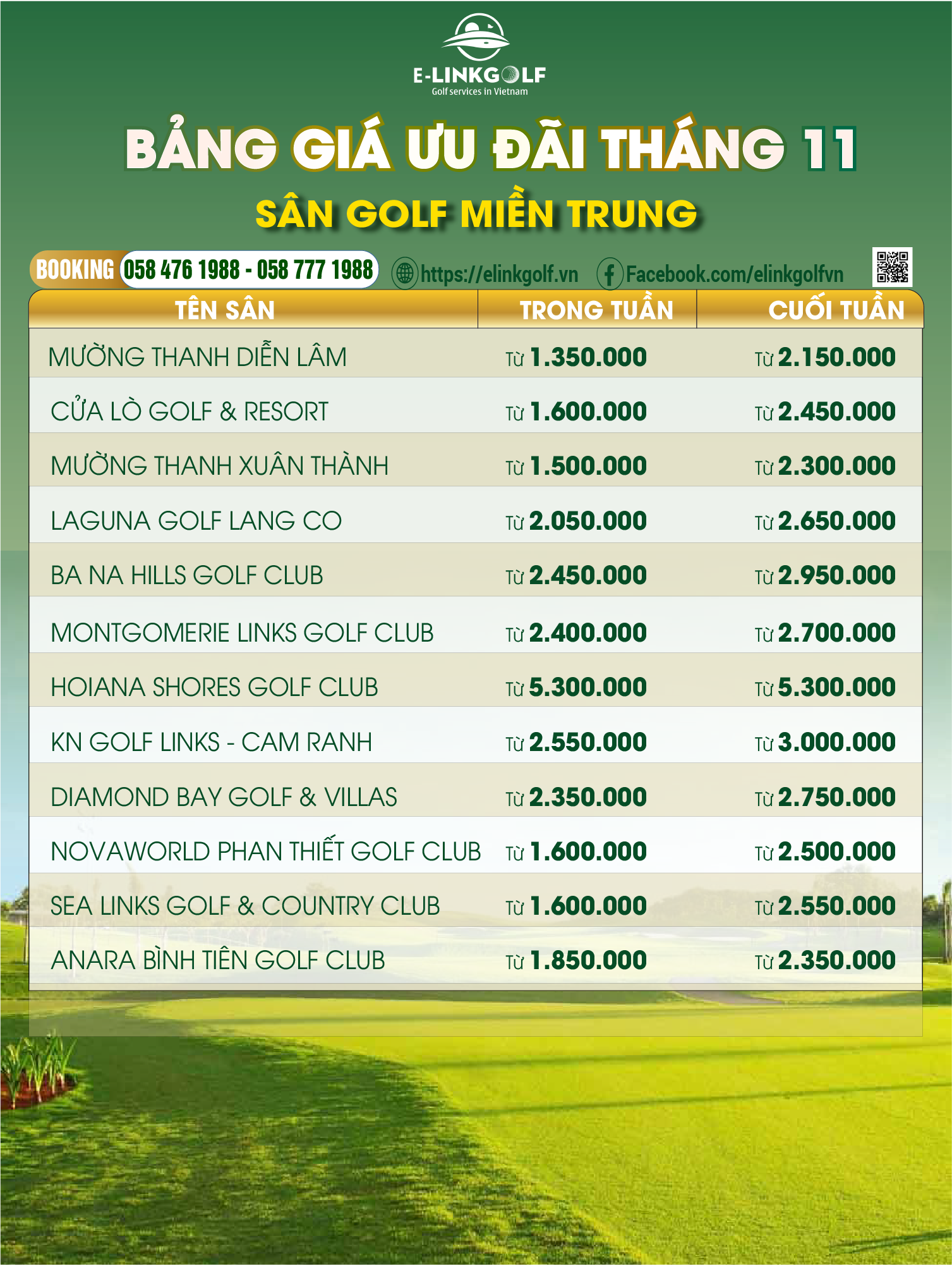 Cập nhật bảng giá sân golf Việt Nam tháng 11/2025 3 gia san golf mien trung