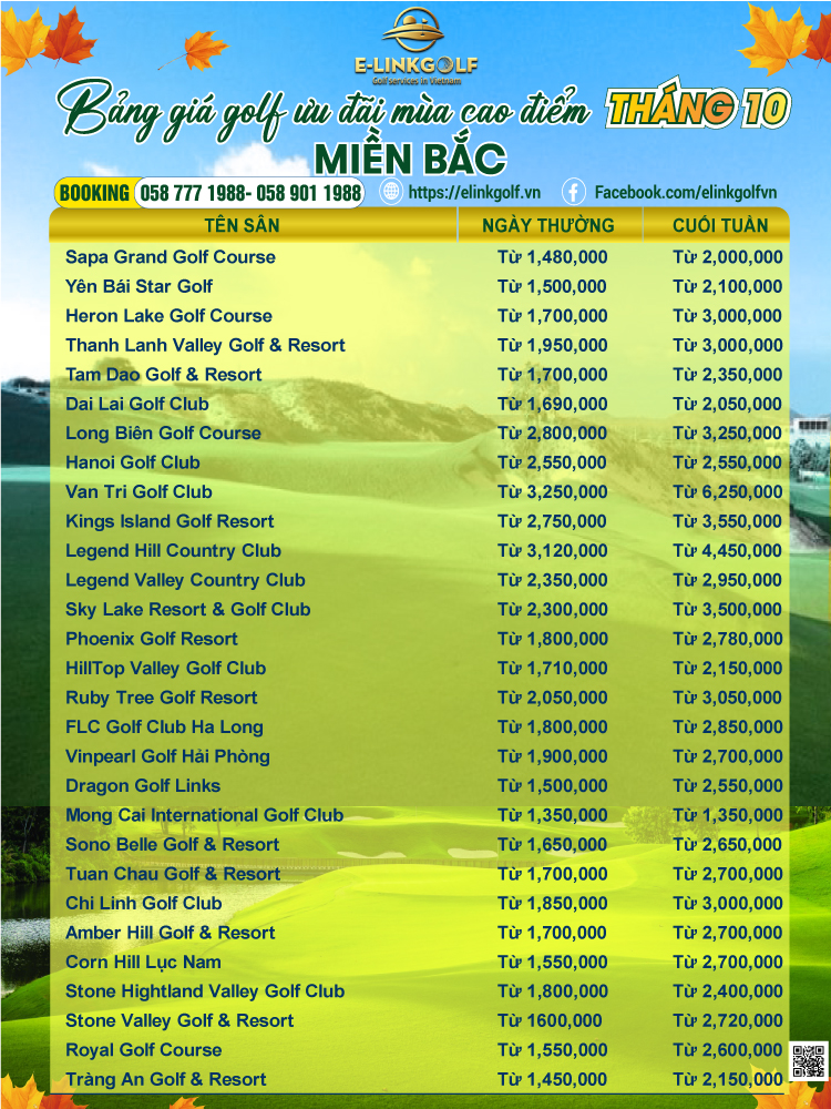 gia san golf mien bac thang 10