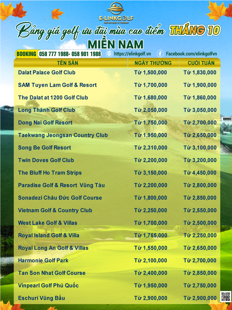 gia san golf mien nam thang 10