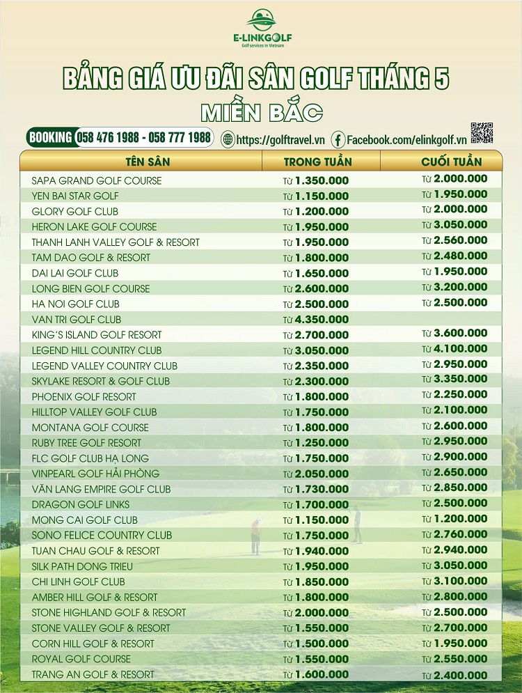 gia san golf khu vuc mien bac