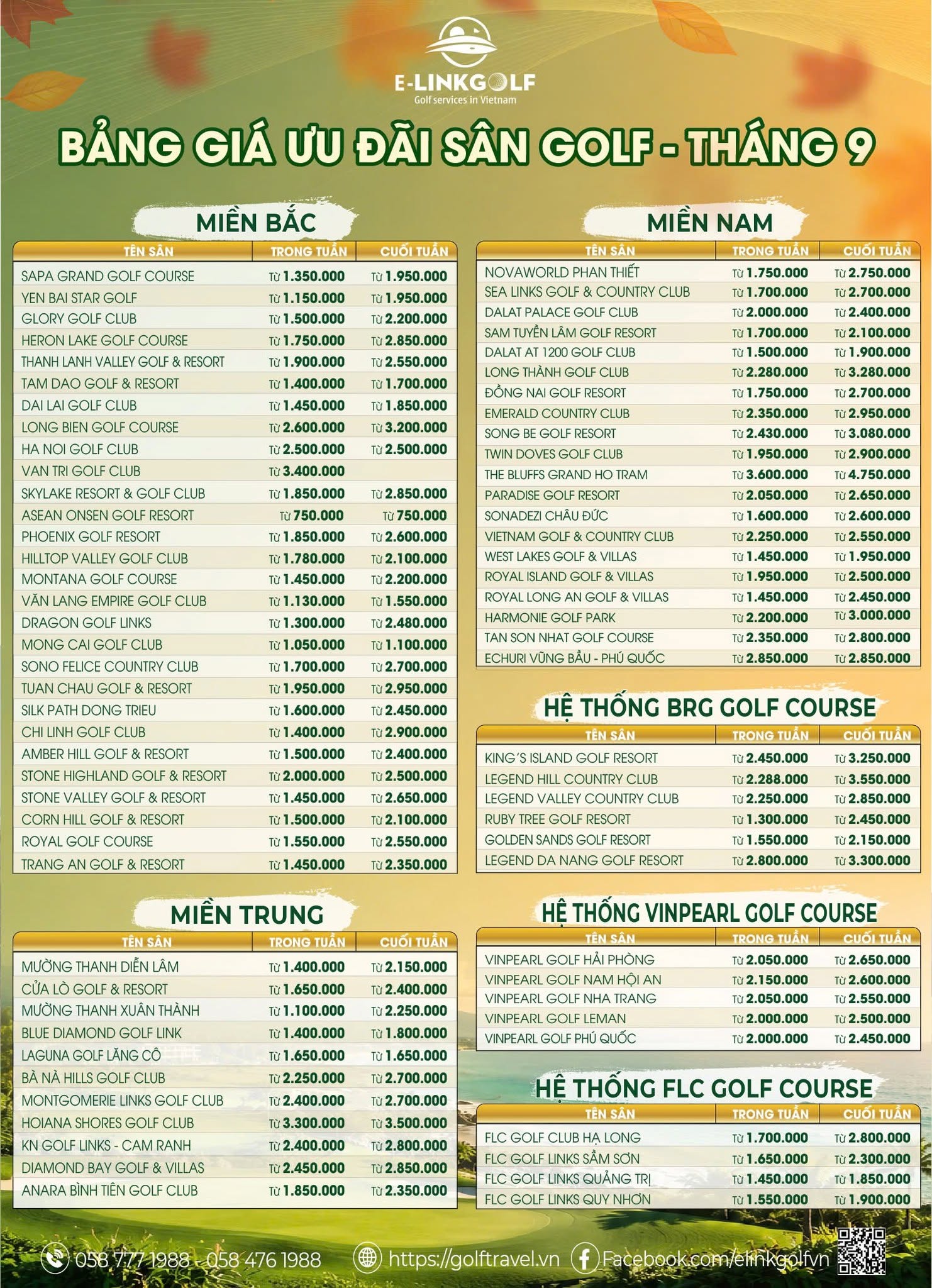 Cập nhật bảng giá sân golf Việt Nam tháng 9/2026 1 gia san golf viet nam