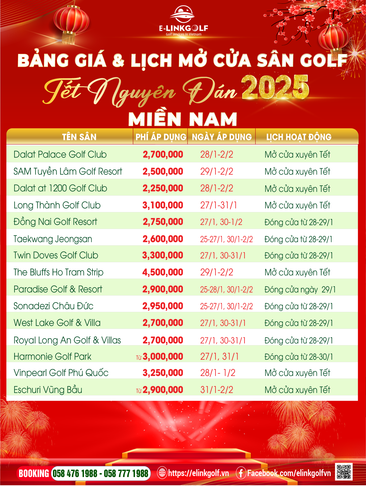 gia san golf tet 2025 mien nam
