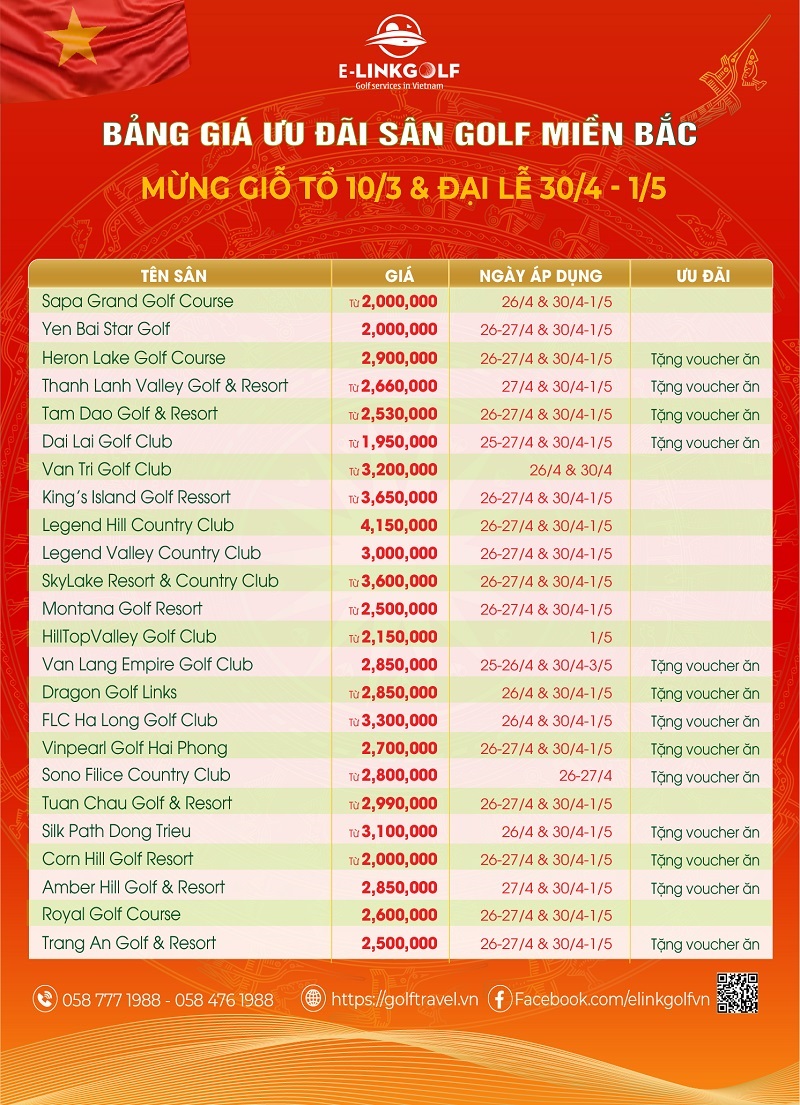 gia choi golf 30/4 mien bac